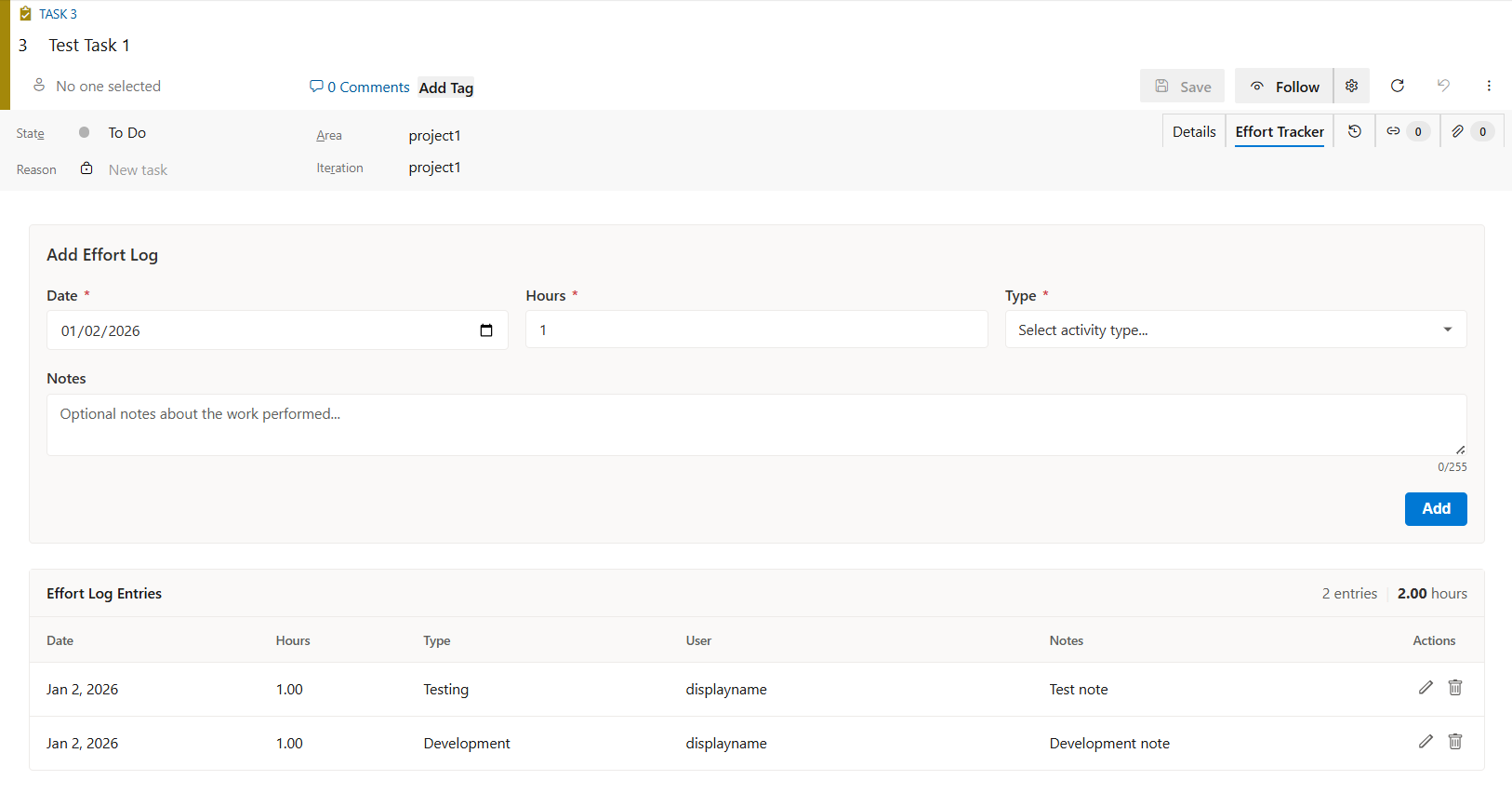 Work Item Effort Tab